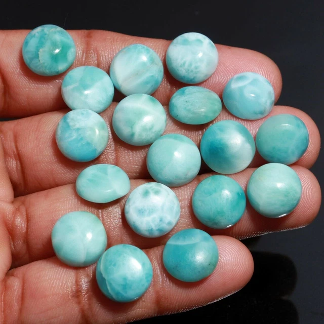 Naturel Larimar Cabochon Pierre précieuse 11 mm Forme ronde Dos plat...
