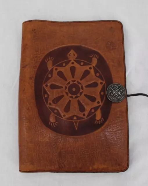 Oberon Design Embossed Leather Book Journal Cover Turtle Natural Warm Brown