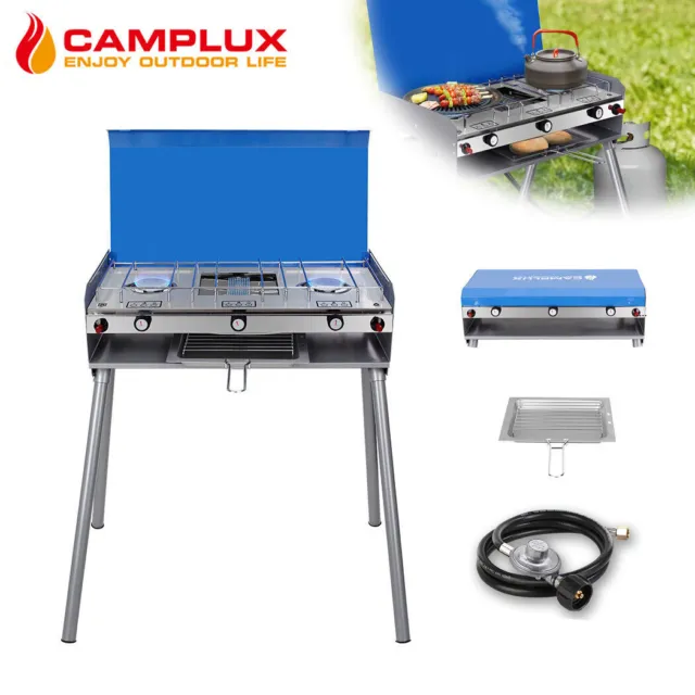 CAMPLUX Portable Camping Stove with Legs 2 Burner Gas Grill Butane BBQ Cooker