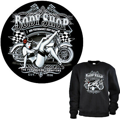 Biker Sweatshirt Custombike Moto Oldtimer Garage Design Pinup Stile 4037 Bl