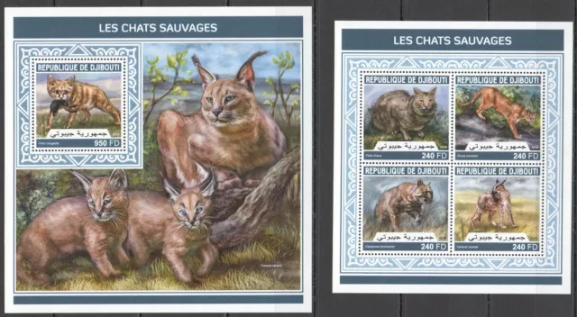 Hm0328 2018 Djibouti Wild Big Cats Fauna Animals #2189-2+Bl1141 Mnh