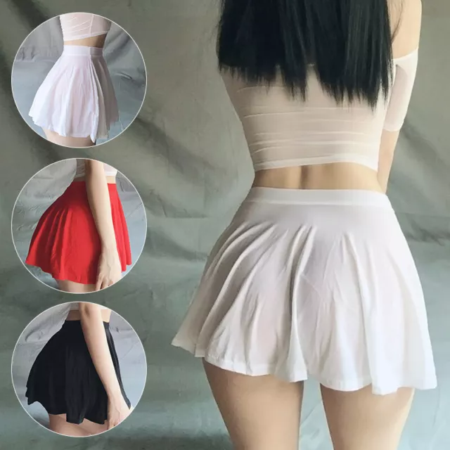 Mini Jupe Trapèze Taille Haute Transparente Pour Femmes Sexy Plissée Courte R