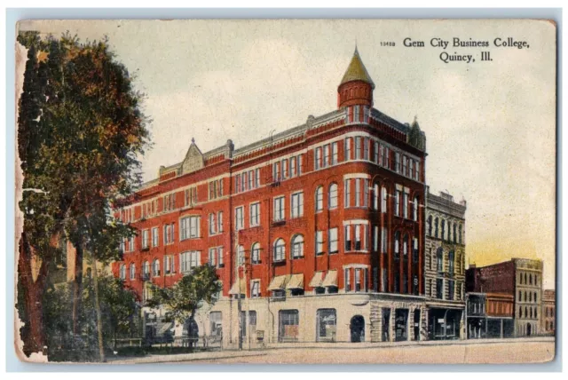 Quincy Illinois IL Postcard Gem City Business College Building c1910's Antique