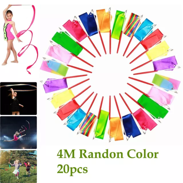 20Pcs 4M Dance Gym Ribbon Rhythmic Art  Rod UK Gymnastic Streamer Baton Twirling