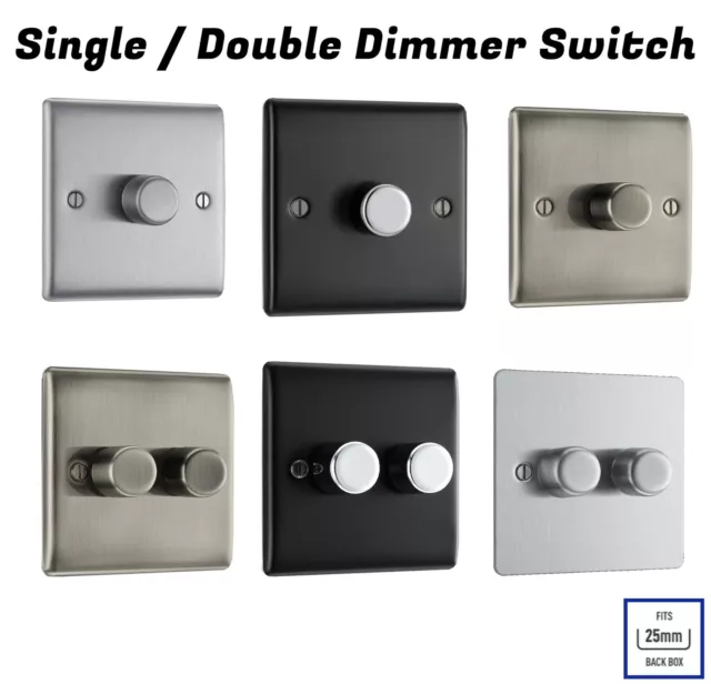 BG Single / Double Metal Dimmer Switch 2-way Push on/off Flatplate / Nexus Metal