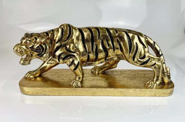 Gold Sculptured Detailed Golden Prowling Tiger Ornament Figurine Animal Safari