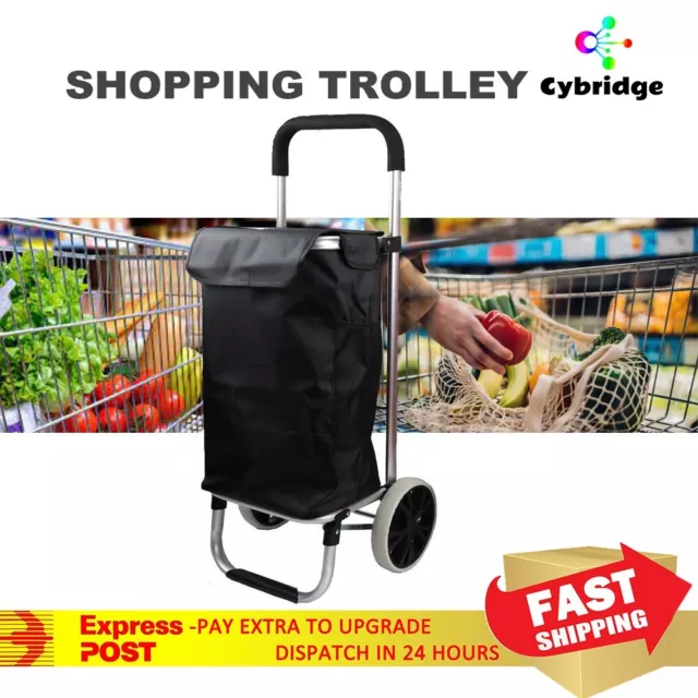Aluminium Shopping Trolley Cart Grocery Foldable Luggage Wheels Basket Bags AU