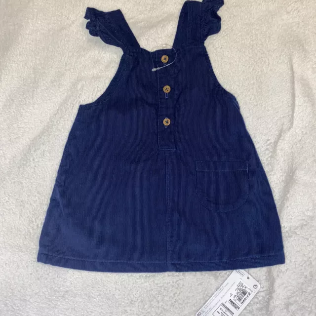 M&S baby girls navy blue Corduroy pinafore dress age 0-3 BNWT