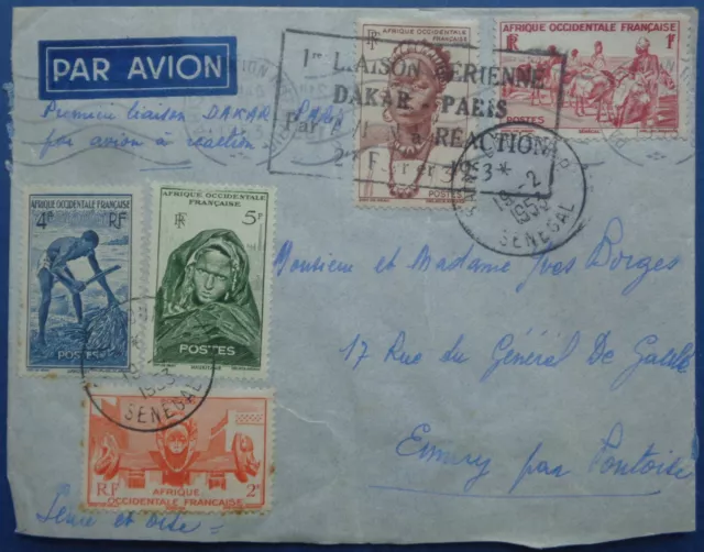 Enveloppe 1ère liaison aérienne par avion à réaction Dakar-Paris, 1953