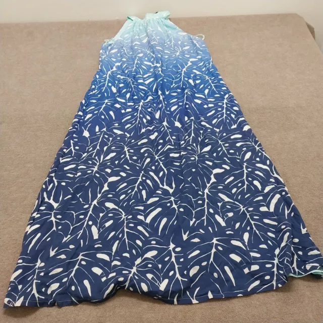 Vineyard Vines Womens 10 Sleeveless Blue Leaf Print Silk Blend Halter Maxi Dress