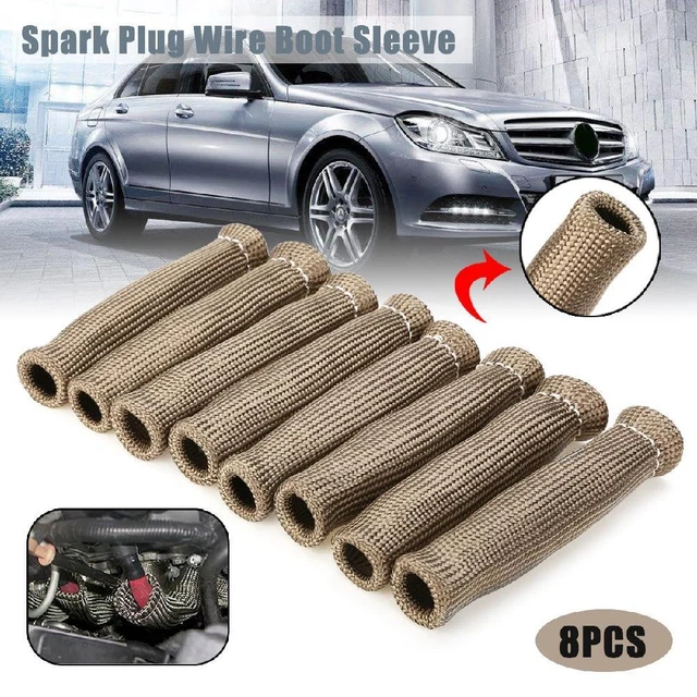 8pc 1200° Fiber Spark Plug Wire Sheath Wire Boots Sleeve Heat Shield For SBC BBC