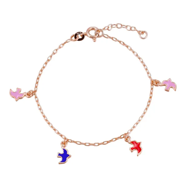 18ct rose gold plated sterling silver bracelet with enamelled dove charms