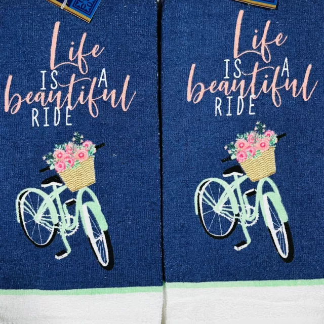 Juego de 2 toallas de cocina Home Collection Life Beautiful Ride 15""x25"" nuevas