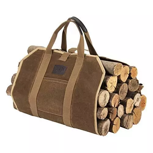 Firewood Fireplace Carrier Logs Tote Holder 20 Oz Waxed Canvas Sturdy Bag