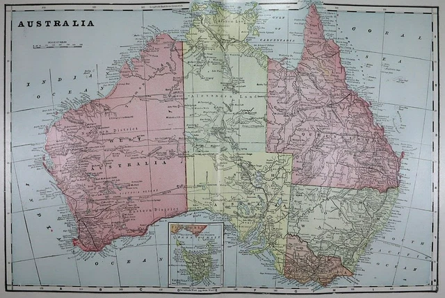 Old (Lg14x22) 1904 Cram's Atlas Map ~ AUSTRALIA ~ Free S&H  ~Inv#327