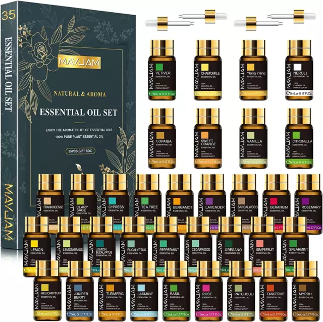 Oli Essenziali per Diffusori 35 X 5Ml, Set Regalo Oli Essenziali Naturali per Ar