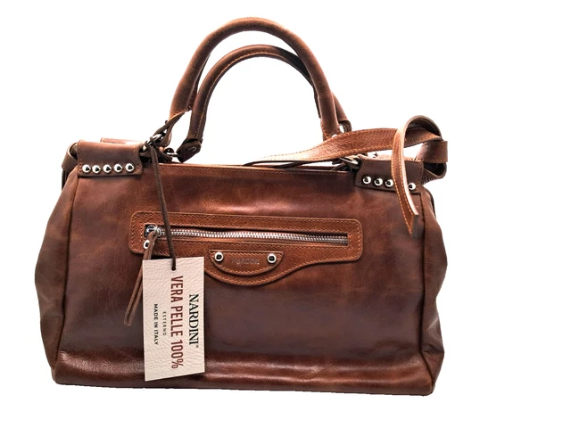BORSA VERA Pelle Donna Marrone Marca Nardini Made in Italy EUR 64