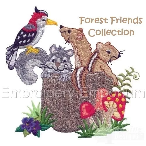 Colección Forest Friends - Diseños De Bordado De Máquina En Cd O Usb 4X4, 5X7