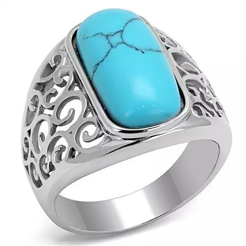 Mens turquoise ring blue stainless steel signet pinky all sizes smark man 3043