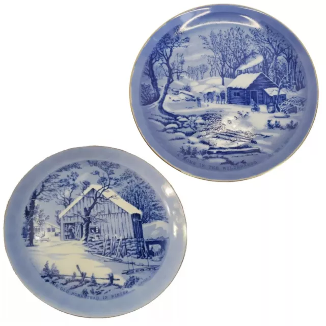 Lot Of 2 Currier & Ives “THE OLD HOMESTEAD IN WINTER” Collectors Plates Japan