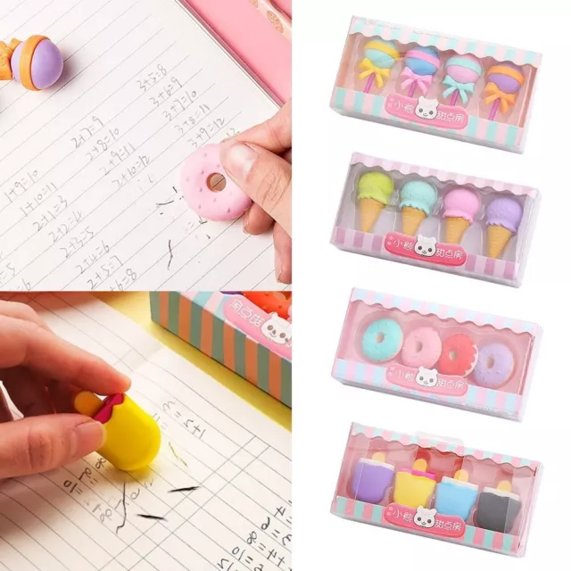 Kids Student Cartoon Eraser Box Rubber Pencil Eraser Erasers Set Yummy Dessert