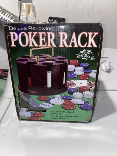 Cardinal Deluxe Wood Revolving Poker Rack With 200 Chips, 2 Decks of Cards - NEW
