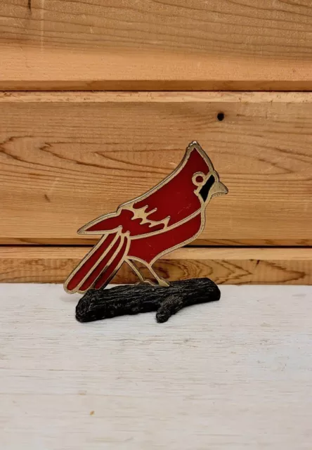 Vintage Faux Stained Glass Cardinal Bird Figurine
