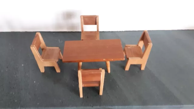 Lundby Barton Carolines Home Doll House Wooden Table +4 Chairs 1:16 70's VGC