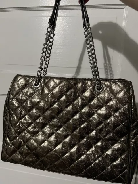 MICHAEL KORS MK  Susannah Quilted Leather Tote Nickel Silver Large