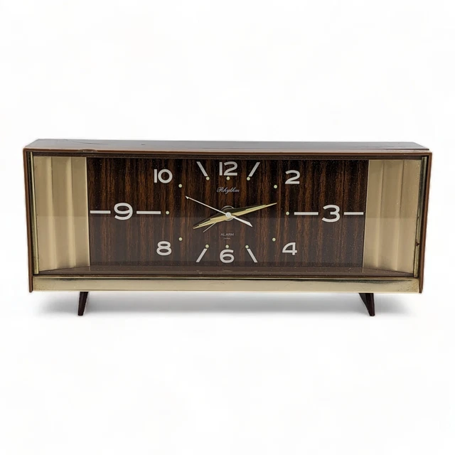 VINTAGE 1970'S RHYTHM Alarm Clock Made In Japan Mechanical Mid Century