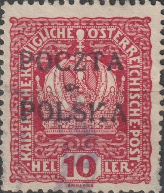 USED 1919 POLAND 10 H Krakow Issue Stamp POLSKA POCZTA Overprint Austrian Empire