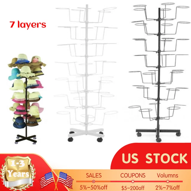 ROTATING HAT DISPLAY Rack 7 Tier Free Standing Metal Floor Caps