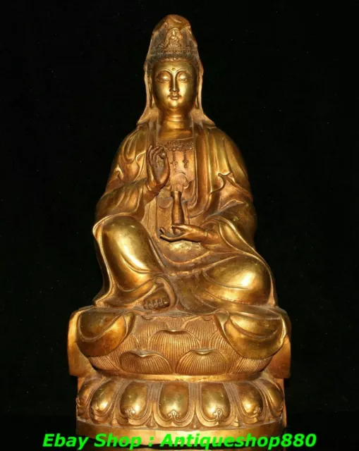 Old Chinese Bronze Gilt Buddhism Seat Kwan-yin Guanyin Quan Yin Goddess Statue