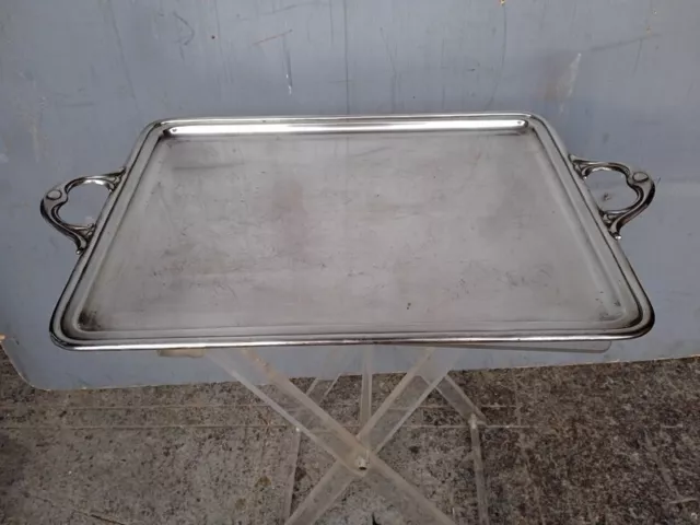 Plateau metal argenté 55 cm ep 1950 rectangle