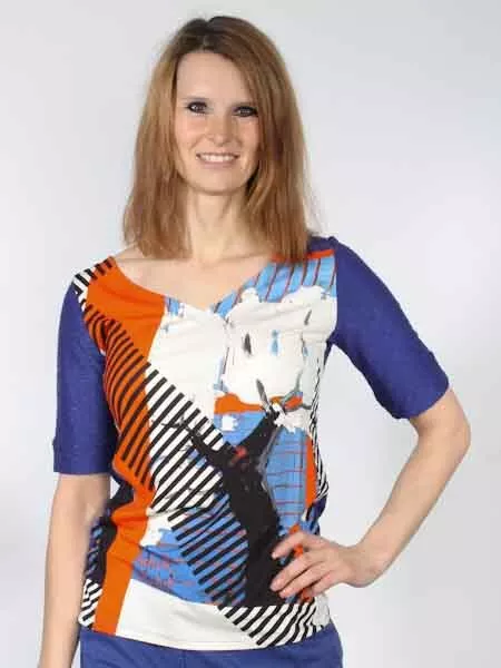 -40% Shirt von Aventures des toiles 38 und 42 Kunstmotiv blau orange bunt Jersey 2