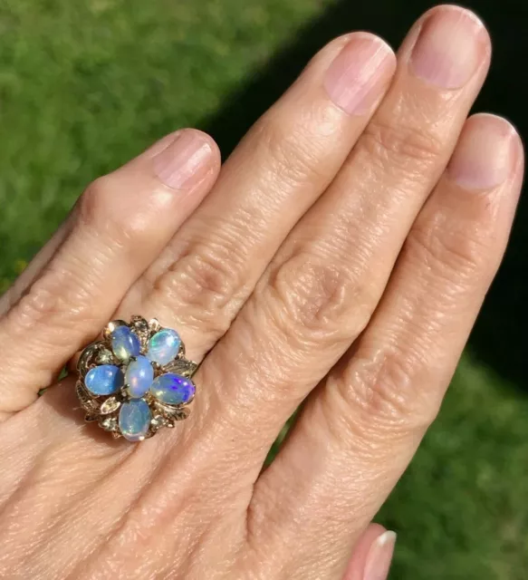 SG MERMAID Australian Purple Lavender Crystal Opal Ring. Flower **VIDEO**--K2L7J