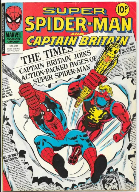 1977 Marvel Comics UK SUPER SPIDER-MAN AND CAPTAIN BRITAIN 231 RARE HTF Magazine