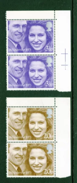 QE11 1973  Double Set of lightly hinged mint stamps. Royal Wedding Princess Anne