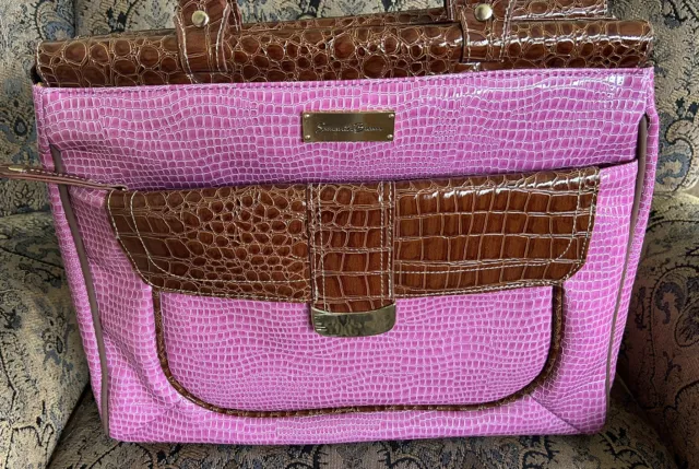 EUC Samantha Brown Classic Croc Embossed Carry On Bag Luggage Pink Crocodile 2