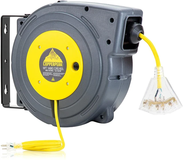 50 FT RETRACTABLE Extension Cord Reel Ceiling or Wall Mount 14 Gauge