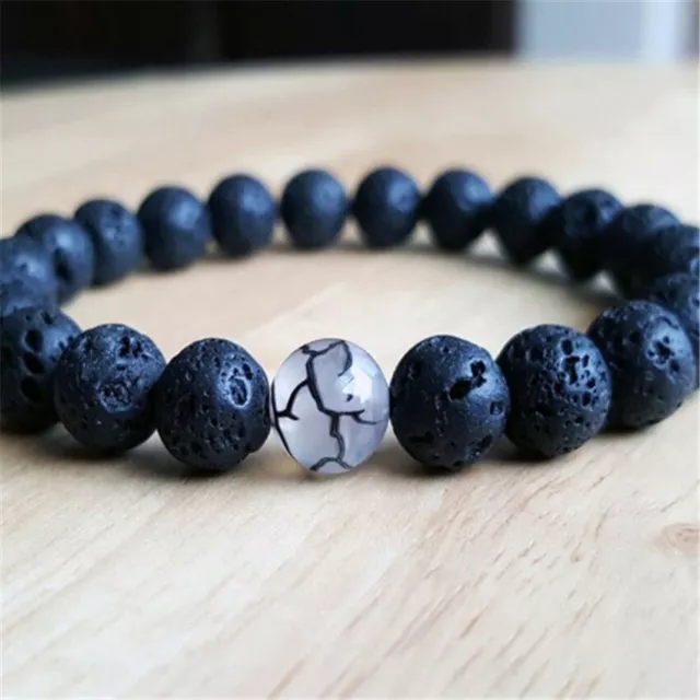 8mm Lava Stone Dragon Agate Gemstone Mala Bracelet 7.5inches Accessories Mala