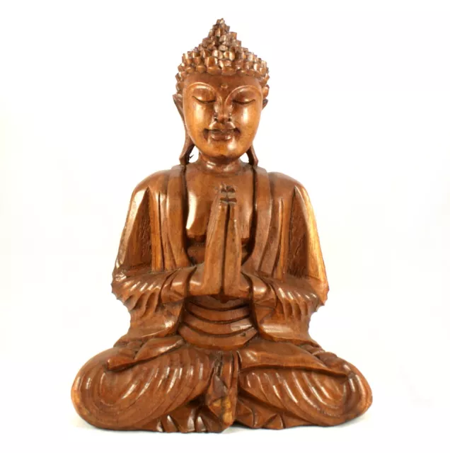 Wooden Buddha Statue Namaskara Mudra Praying 31cm Thai Large Gift Idea