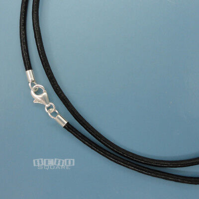 Sterling Silver 2mm Round Genuine Leather Cord Necklace w/Lobster Clasp [12-40"]