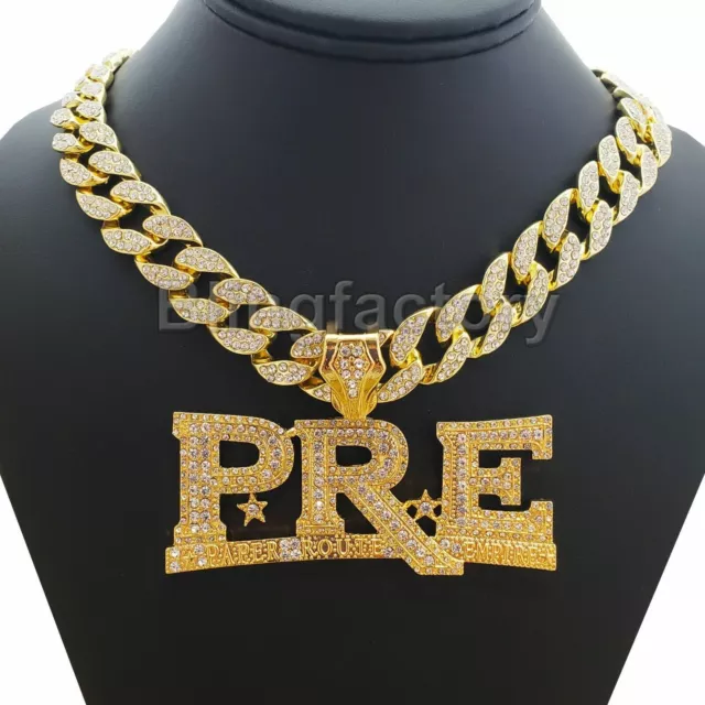 Gold Plated Alloy Young Dolph PRE & 18" Iced Cubic Zirconia Cuban Chain Necklace