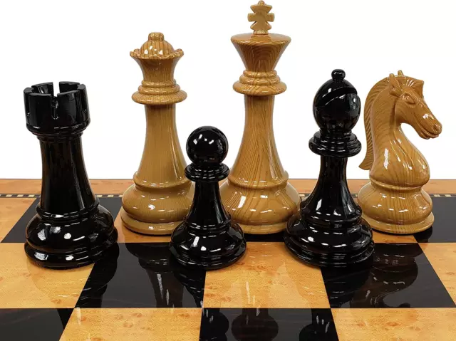 Large 4 3/8 Inch King Black and Natural Staunton Pro Plastic Chess Men Set NO Bo