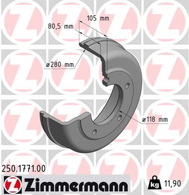 2 tamburi freno ZIMMERMANN 250.1771.00 per TRANSIT 280 FORD posteriore bus 16V F_A_