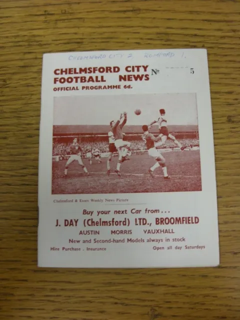 15/02/1965 Chelmsford City v Romford [Southern League Cup] (Writing On Front, Ve
