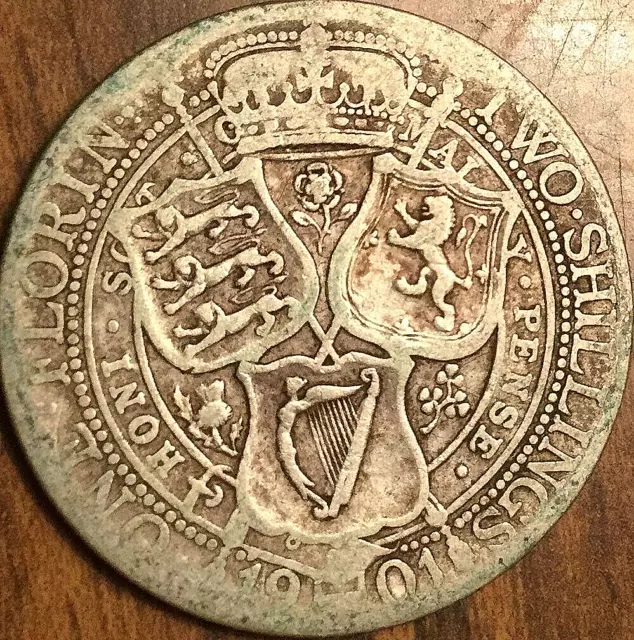 1901 Uk Gb Great Britain Silver Florin Two Shillings Coin