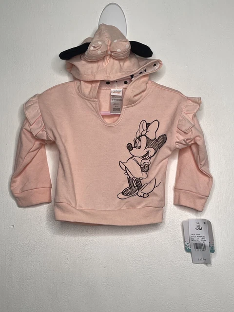 Disney Hoodie Baby Girls Size 12 Months Ears & Bow Pink Ruffle Long Sleeve