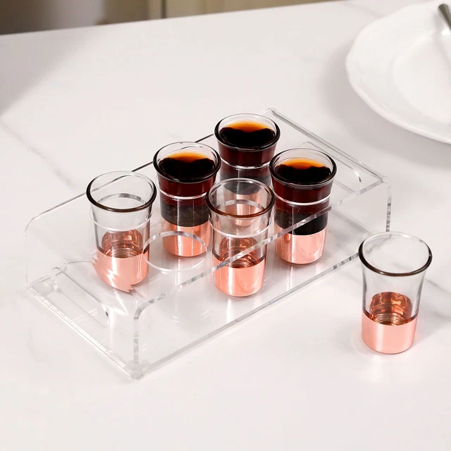 Party Shot Glasses Serving Set w/ Copper Bottom & Clear Acrylic Serving Tray